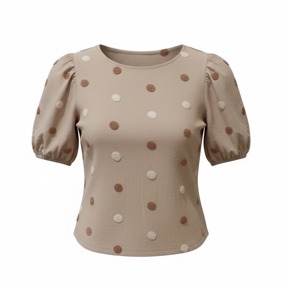 Anthropology Mine tan polka dot top, medium